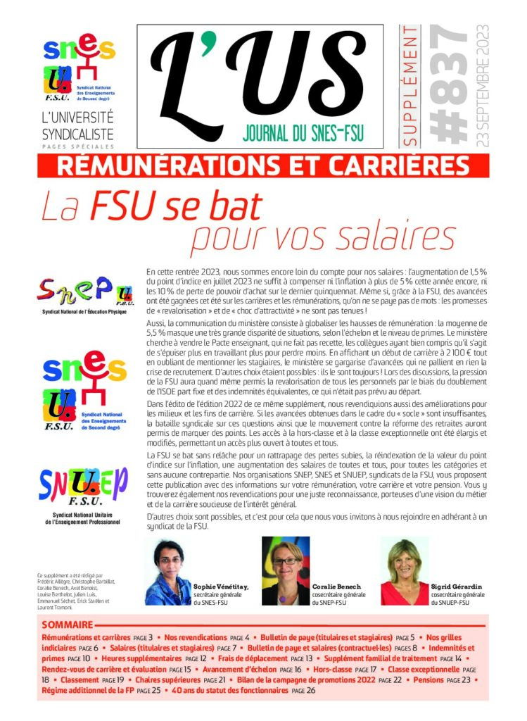 Rémunérations et carrières : Supplément de l’US n°837