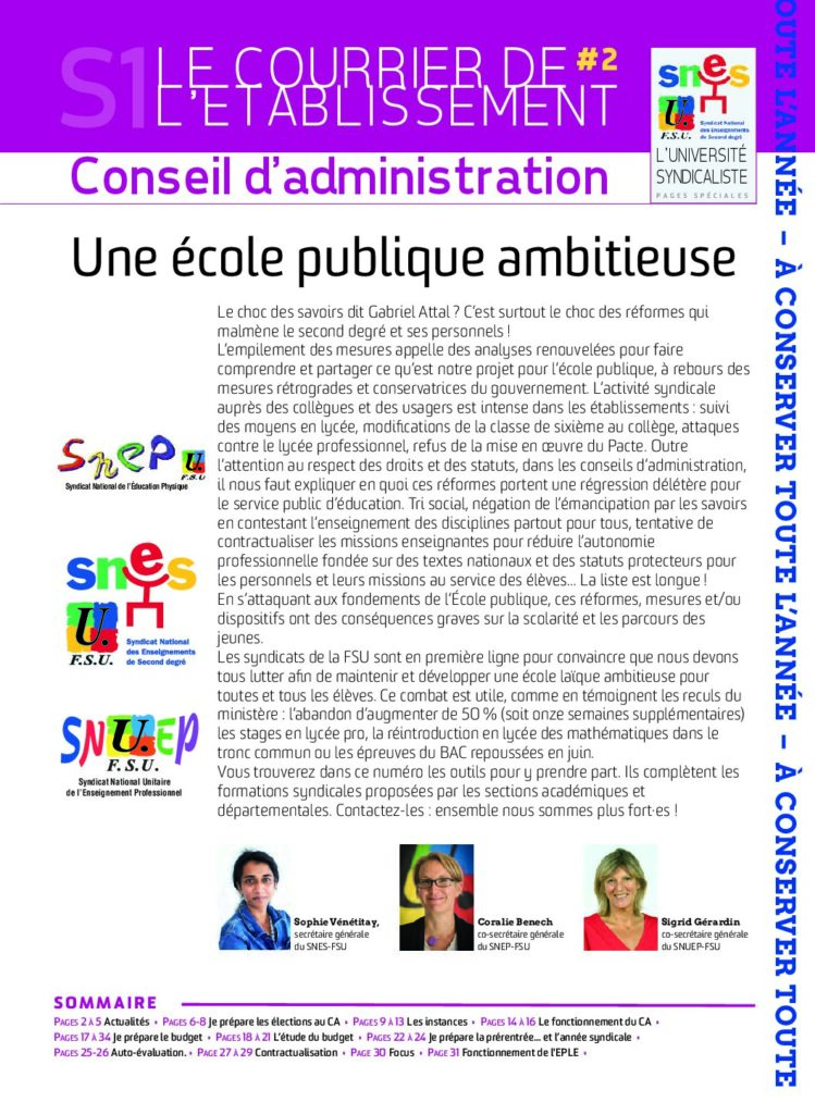Le courrier de l’établissement : conseil d’administration