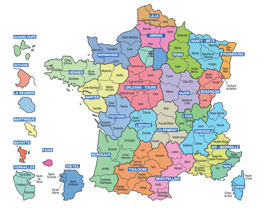 Carte académies mutations interacadémiques