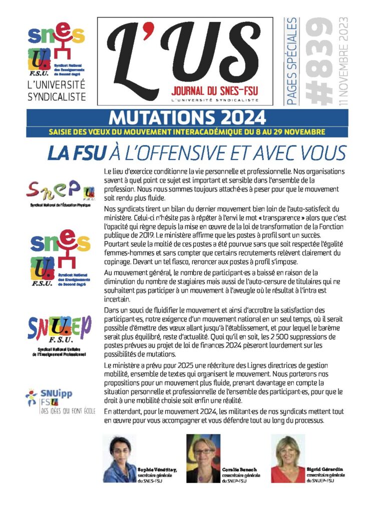 Mutations 2024 – Supplément de l’US n°839