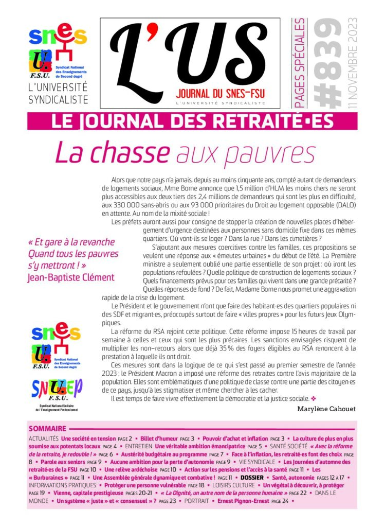 Le journal des retraité·es – Supplément de l’US n°839