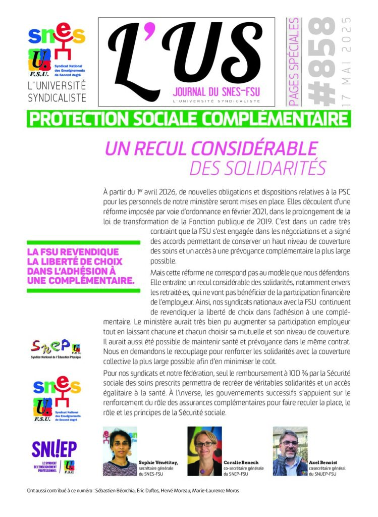 Protection sociale complémentaire – Supplément de l’US n°858