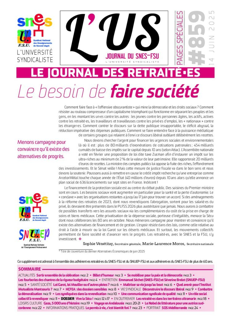 Le journal des retraité·es – Supplément de l’US n°859