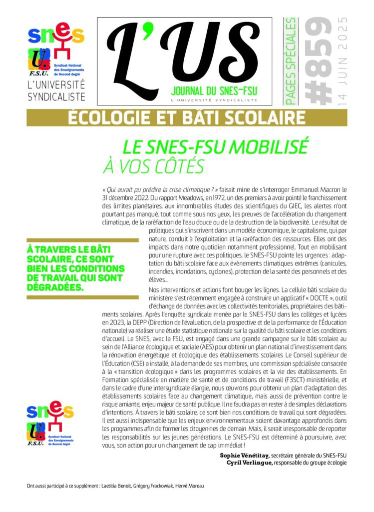 Écologie et bâti scolaire – Supplément de l’US n°859