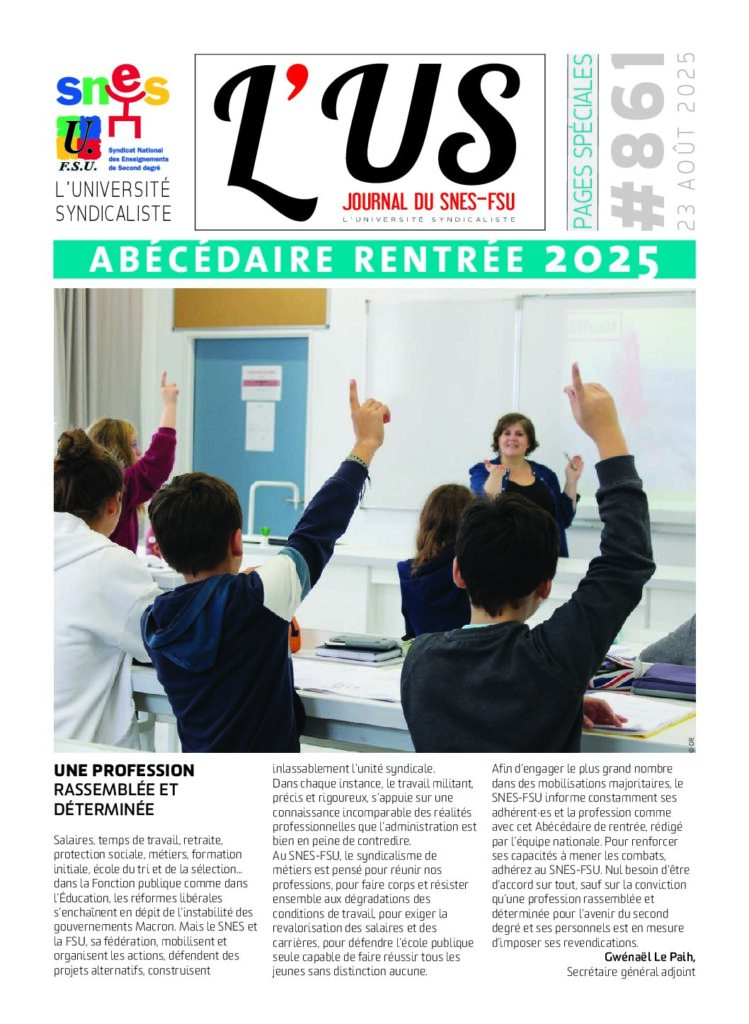Abécédaire rentrée 2025 – Supplément de l’US n°861