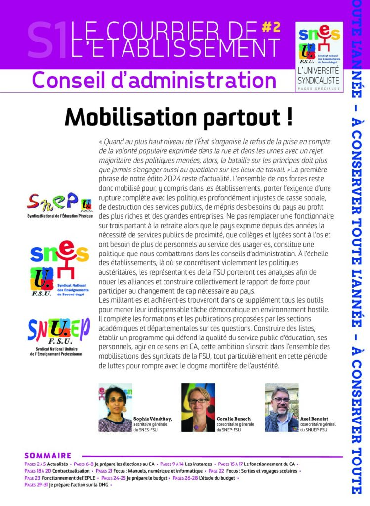 Le courrier de l’établissement : conseil d’administration