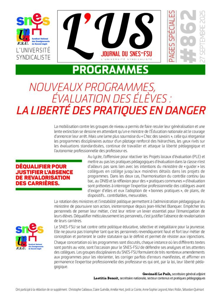 Programmes – Supplément de l’US n°862