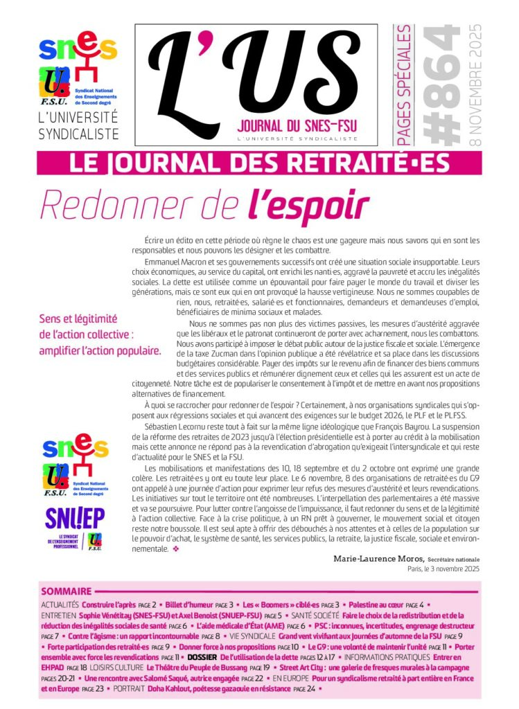 Le journal des retraité·es – Supplément de l’US n°864