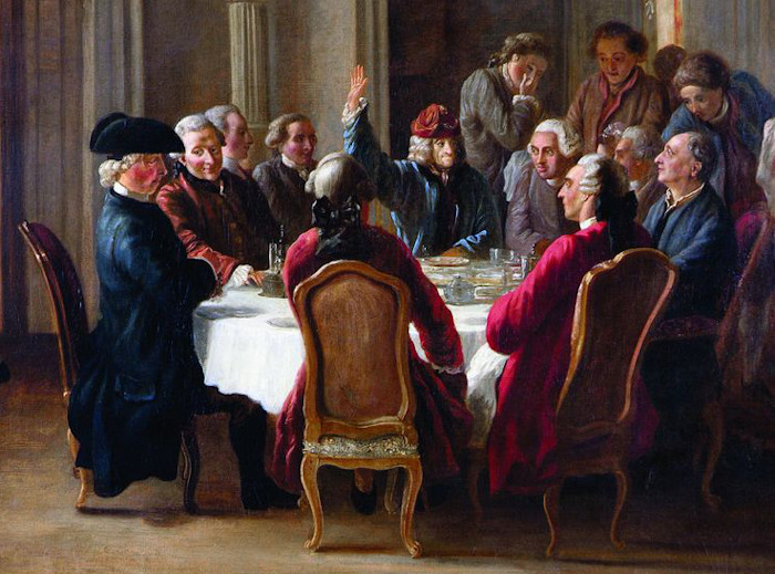 Tableau de Jean Huber, Un dîner de philosophes, 1772, Voltaire Foundation, Oxford.