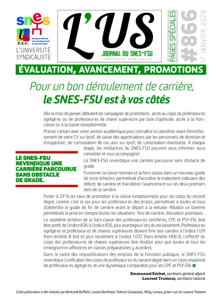 Évaluation, avancement, promotions – Supplément de l&rsquo;US n°866