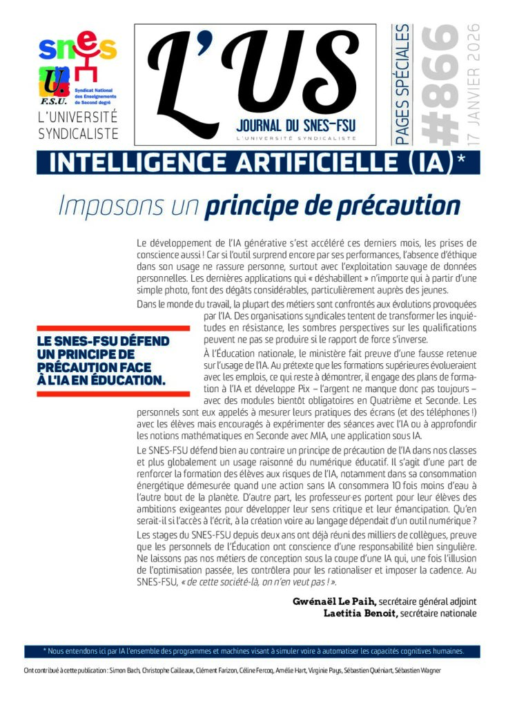 Intelligence artificielle (IA) – Supplément de l&rsquo;US n°866