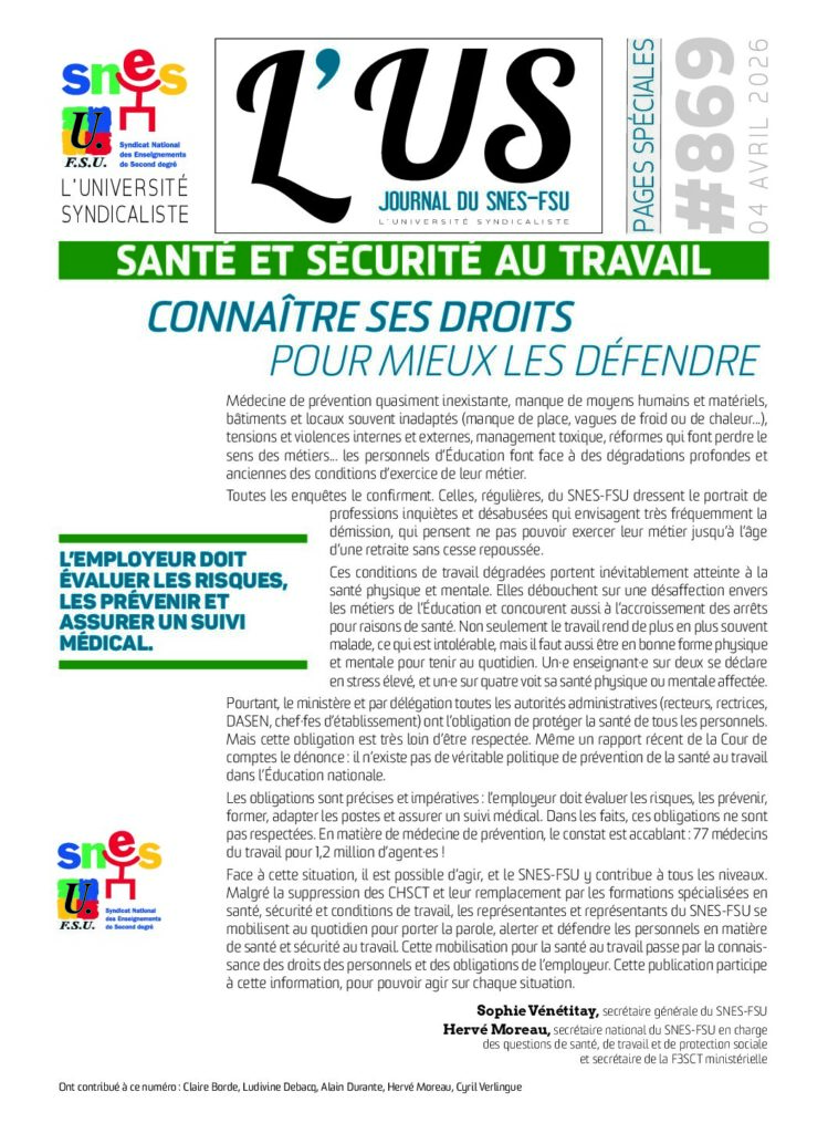 Santé et sécurité au travail – Supplément de l’US n°869
