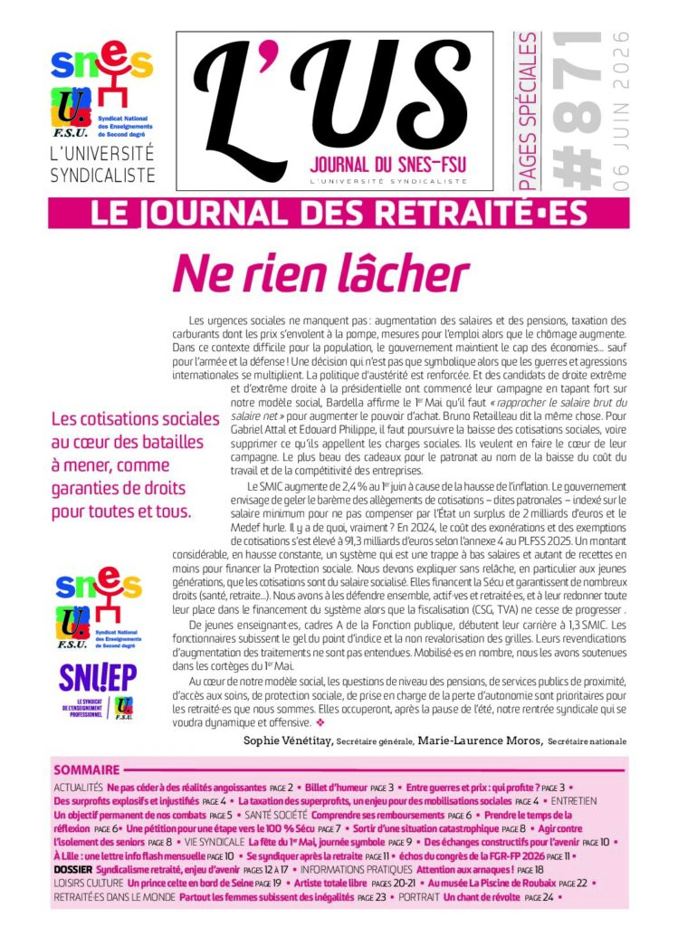 Le journal des retraité·es – Supplément de l&rsquo;US n°871