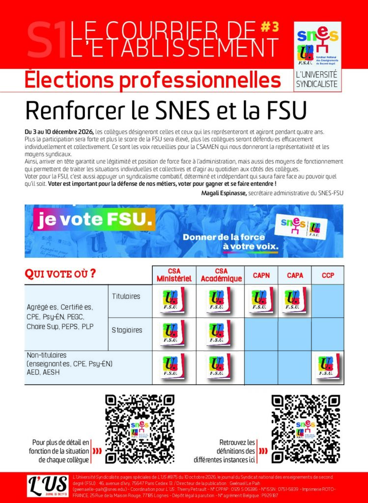 Le courrier de l’établissement : Élections professionnelles